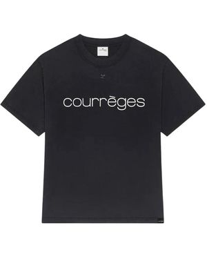 Courreges Logo Print Oversized T-Shirt - Zwart