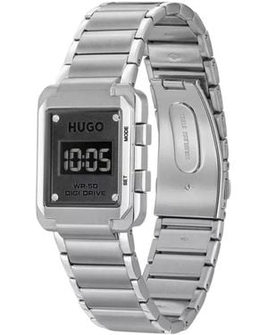 HUGO Modern Quarz Digital Edelstahl Uhr - Mettallic