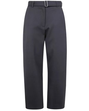 Studio Nicholson Broeken ,Zwart ,Katoen Doring Pantalon Met Ronde Pijpen En Riem - Blauw