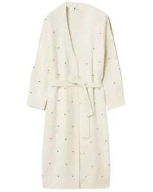 Twinset Truien & Vesten ,Wit ,Wol Lange Diamanten Cardigan Met Borduursel
