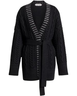 Alberta Ferretti Aran Gebreid Vest Met Baguette Kristallen Rand - Zwart
