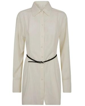 Givenchy Kleedjes ,Satijn Lange Blouse Met Voyou Riem - Grijs