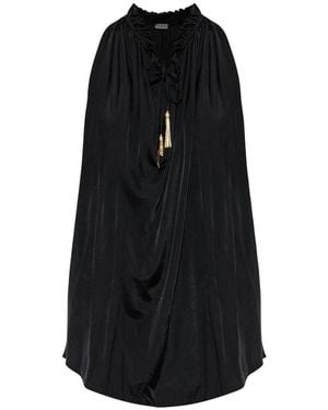Balmain Tops ,Zwart ,Plissé Jersey Top Met Wijde Pasvorm