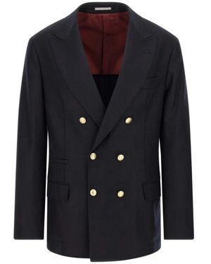 Brunello Cucinelli Jassen ,Blauw ,Wol Dubbele Rij Knopen Blazer