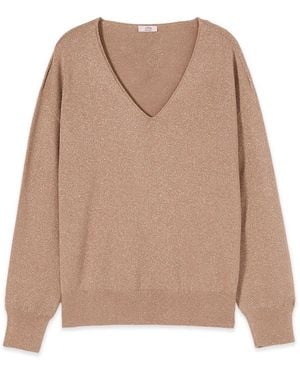 Oltre Pullover Mit V-Ausschnitt Aus Viskose-Mischgewebe - Braun