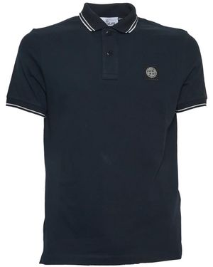 Stone Island Polo blu con patch logo - Nero
