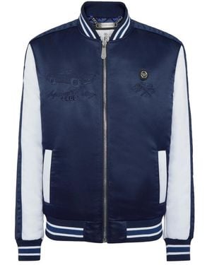 Philipp Plein Jassen ,Blauw ,Satijn Satin Bomber Jacket Ls Cars Racing