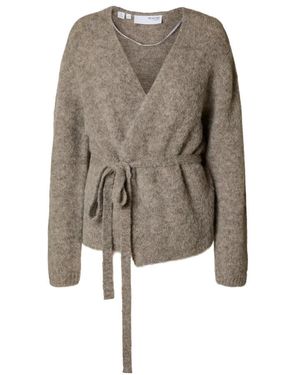 SELECTED Truien & Vesten ,Grijs ,Nylon Alpaca Blend Geriemde Gebreide Vest - Bruin