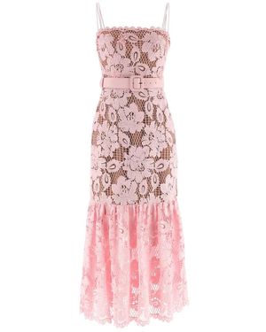 Self-Portrait Gehaakte Midi-Jurk Met Kant - Roze