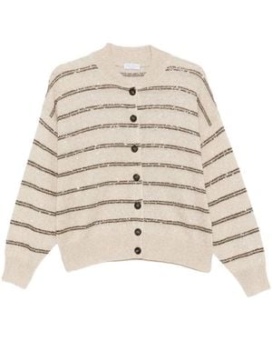 Brunello Cucinelli Gestreifte Pailletten-Strickjacke - Natur