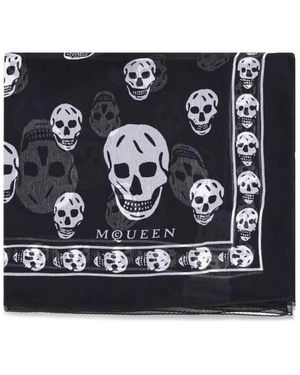 McQueen Seidenschal Mit Totenkopfmotiv Und Monogrammen - Schwarz