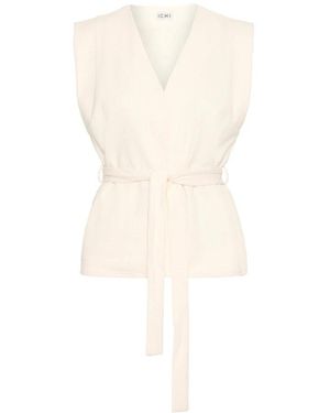 Ichi Jassen ,Elegante Jas Met V-Hals En Riem - Naturel