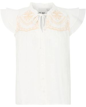 Ichi Tops ,Wit ,Cloud Dancer Top Met Geborduurde Details