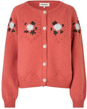 Lolly's Laundry Truien & Vesten ,Roze ,Leer Bloemen Gebreide Vest Burned Rose - Rood