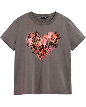 Desigual Tops ,Zwart ,Katoen Tiger Heart T-Shirt - Grijs