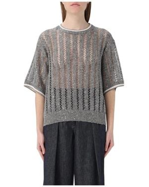 Brunello Cucinelli Beiger Offener Strickpullover - Grau