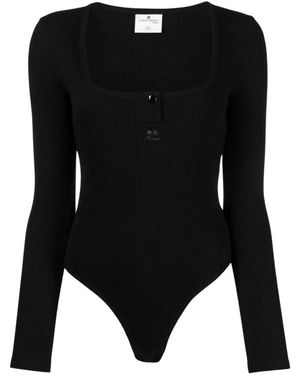 Courreges Logo-Patch Ribgebreide Bodysuit - Zwart