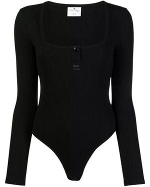 Courreges Logo-Patch Ribgebreide Bodysuit - Zwart