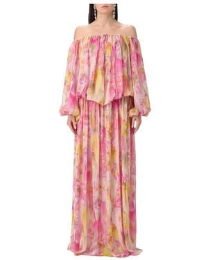 Blumarine Floral Print Maxi Dress Offtheshoulder - Pink