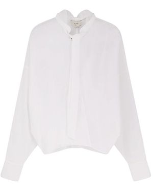Alysi Overhemden ,Wit ,Katoen V-Hals Blouse Met Strik