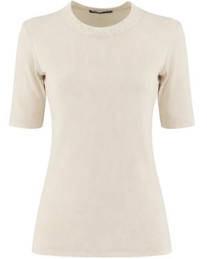 Fabiana Filippi Truien & Vesten ,Katoen T-Shirt Met Ronde Hals En Gehaakte Rand - Naturel