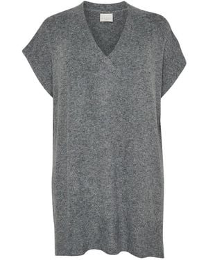 Kaffe Truien & Vesten ,Grijs ,Donkergrijze Melange Gebreide Poncho Met Mouwen