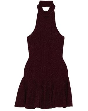 retroféte Burgund Metallic Halterneck Strickkleid - Rot