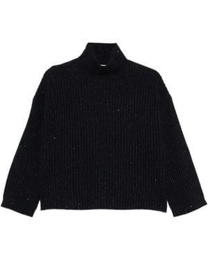 Brunello Cucinelli Truien & Vesten ,Blauw ,Wol Sequin-Embellished Ribbed Cashmere Turtleneck - Zwart