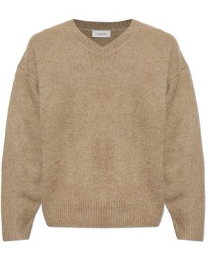 FRAME Brushed Cashmere V-Ausschnitt Pullover - Braun