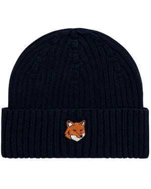 Maison Kitsuné Fox Head Beanie - Blauw