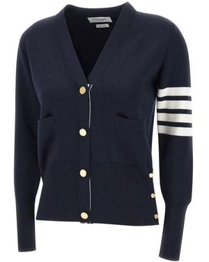 Thom Browne Truien & Vesten ,Blauw ,Wol Milano Classic V-Neck Fijn Merino Wol Cardigan