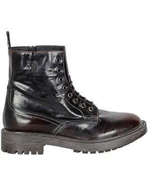 Moma Lederstiefelette Mit Runder Zehenpartie - Schwarz