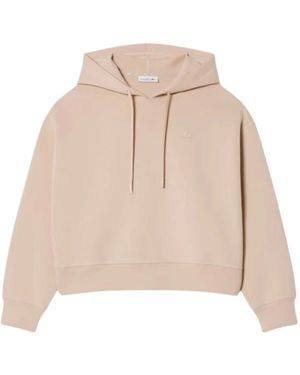 Lacoste Hoodies & Sweatvesten ,Katoen Oversized Verstelbare Hoodie - Naturel