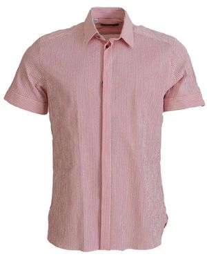 Dolce & Gabbana Red White Striped Cotton Short Sleeve Shirt - Pink