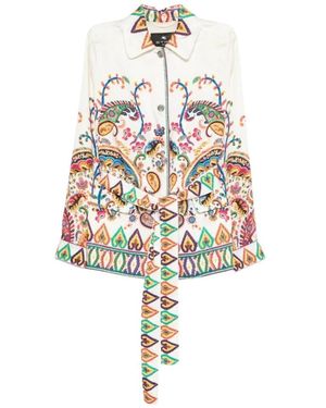 Etro Jassen ,Veelkleurig ,Polyester Safarijas Met Ceintuur - Wit