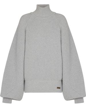 Balmain Rippstrickpuover Mit Stehkragen - Grau