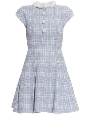 Self-Portrait Kleedjes ,Blauw ,Leer Check Knit Beaded Mini Jurk