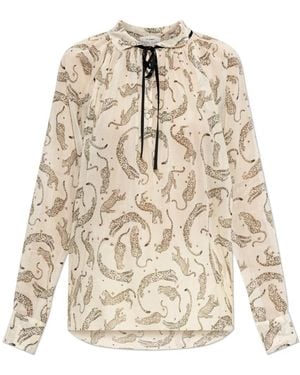 forte_forte Overhemden ,Katoen Top Met Dierenprint - Naturel