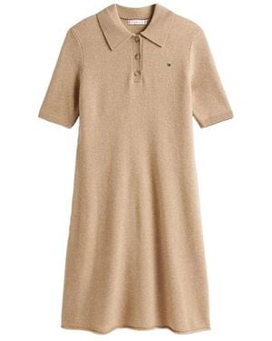 Tommy Hilfiger Soft Wool Half Sl F&F Polo Kleid - Natur