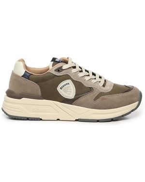 Blauer Sneakers Mit Kontrastmaterial Braun - Natur