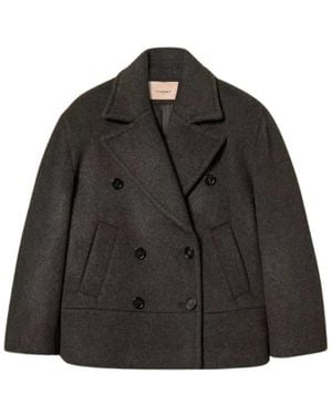 Twinset Jassen ,Grijs ,Wol Caban Jas - Zwart