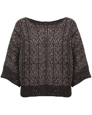 D.exterior Truien & Vesten ,Bruin ,Pailletten Wijdvallende Trui Met Hoge Hals - Zwart
