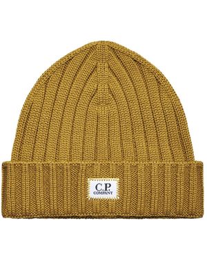 C.P. Company Extrafine Merino Wol Beanie Met Logo - Groen