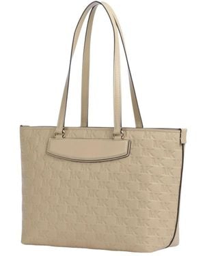Michael Kors Jet Set Travel Medium Logo Embossed Leather Tote - Naturel