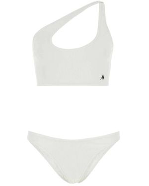 The Attico Logo Patch Gerippter Bikini - Weiß