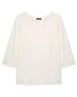 FIORELLA RUBINO Katoenen T-Shirt Met Strass En Studs - Wit