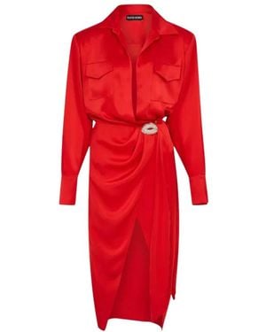 David Koma Kleedjes ,Rood ,Leer Shirt Midi Jurk