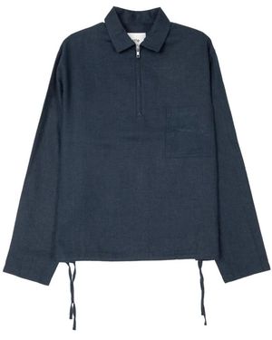 Arte' Leinen-Pullover Mit Viertelreißverschluss - Blau