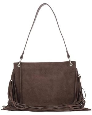ESTRO Velourschultertasche Mit Langen Fransen - Braun