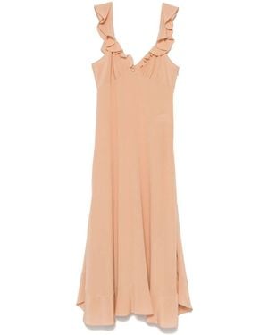 Chloé Zijden V-Hals Jurk Met Ruffles - Naturel